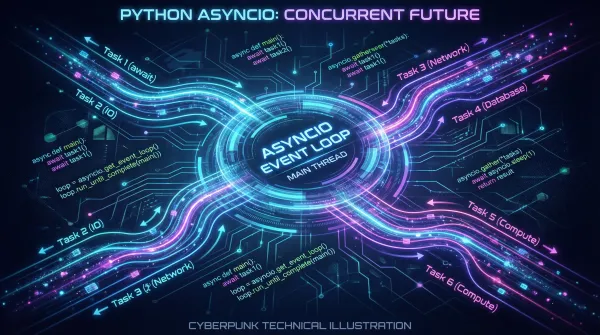Python asyncio event loop visualization showing concurrent task execution
