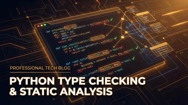 Python code editor showing type hints and mypy static analysis catching type errors