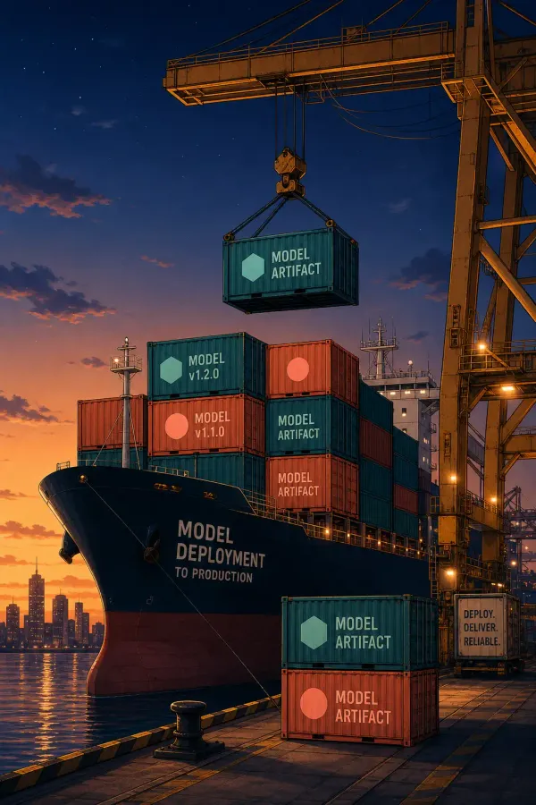 Machine learning model deployment pipeline with Docker containers and monitoring dashboards