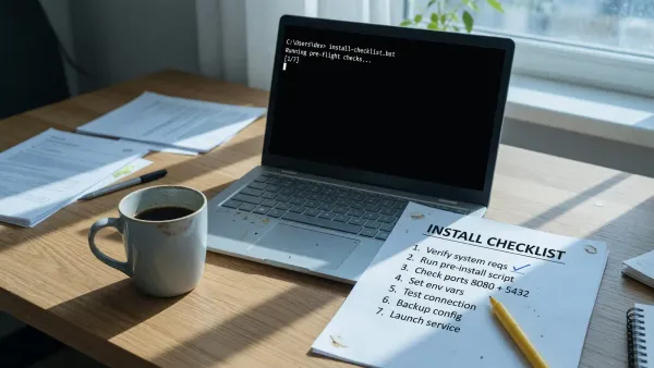 Windows laptop on a desk showing a Microsoft Store page for Python Install Manager next to a terminal with py list, daylight, no logos