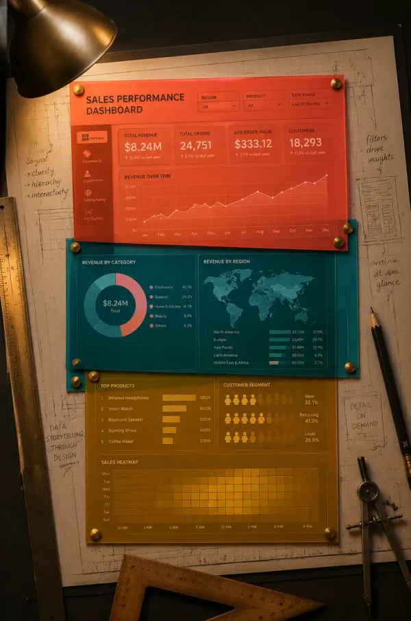 Interactive dashboard visualization showing graphs and controls in a modern web interface
