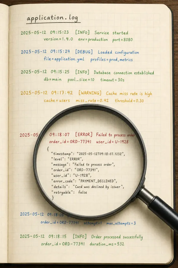 Python code with logging statements on a dark terminal screen